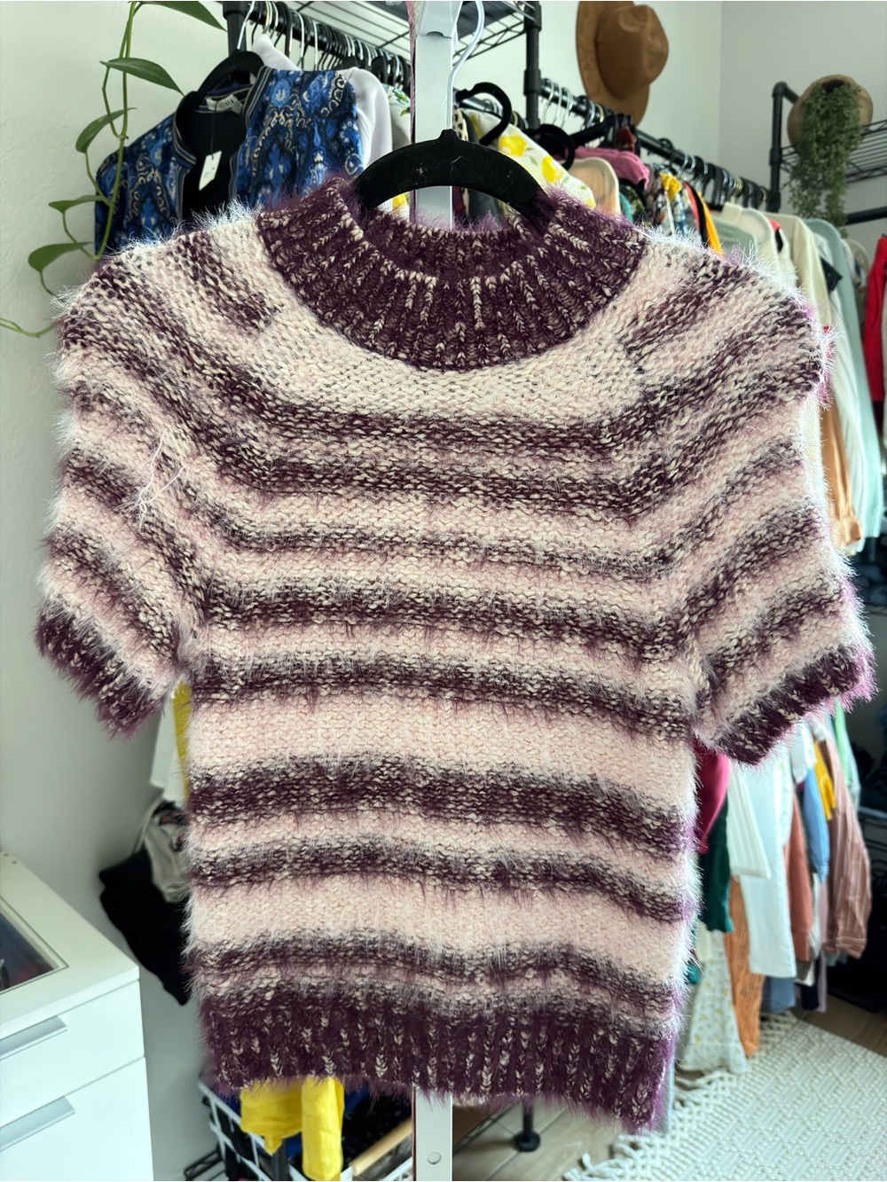Anthropologie Pilcro Eyelash Baby Sweater Tee Size XS Purple Striped - Picture 2 of 8